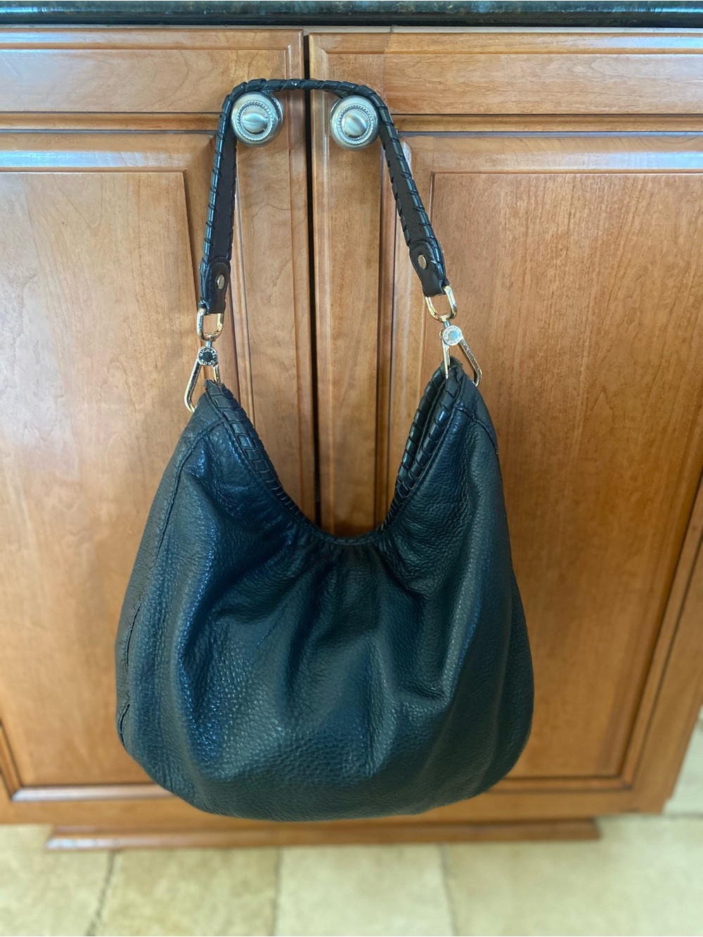 Michael Kors Black Pebbled Leather Hobo with Gold Hardware and Tassel Charm - Picture 2 of 12